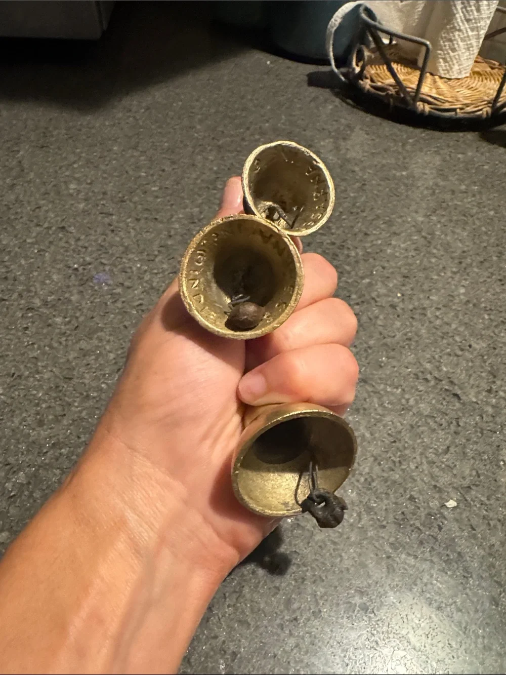 Trio of Decorative Brass-Color Tabletop Bells